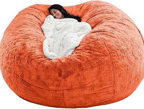 Miniatura 18 de Funda para silla tipo puf de piel gigante para niños y adultos, (sin relleno), muebles de sala de estar, grande, redondo, suave, esponjoso, de piel