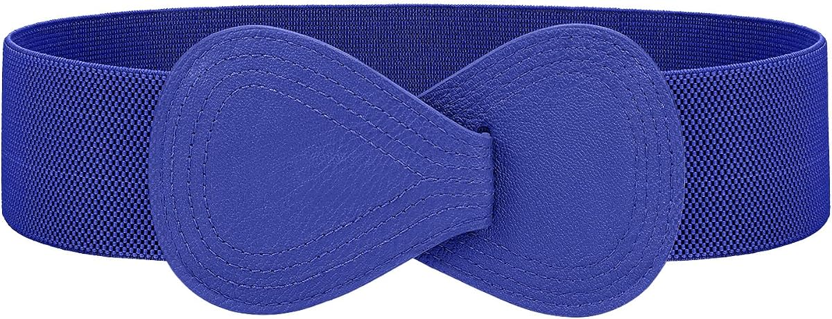 WHIPPY Women Wide Elastic Belt Ladies Stretch Dress Belt Fashion Waistband with 8-shaped Interlock Leather Buckle