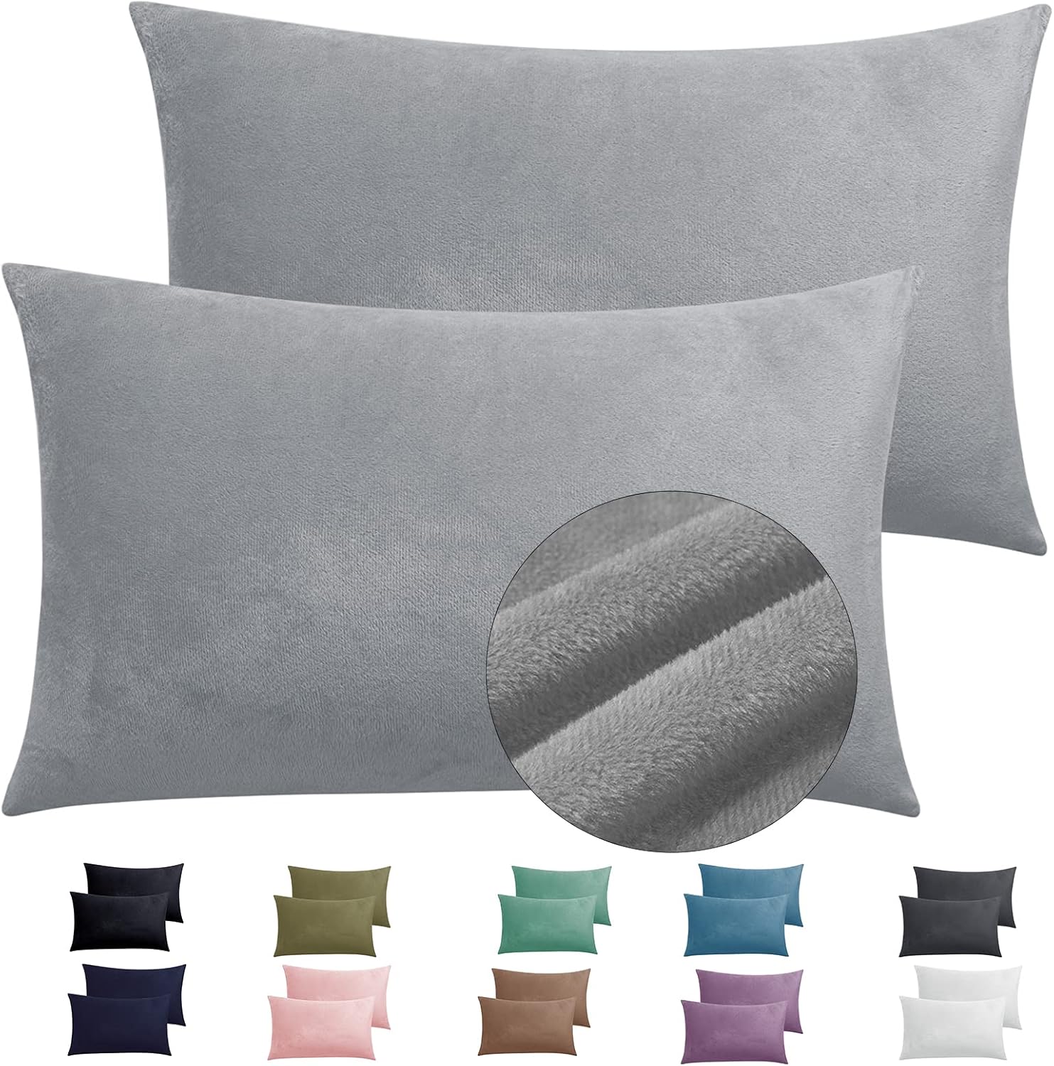 2 Pack Zippered Velvet Standard Pillowcases, Super Soft and