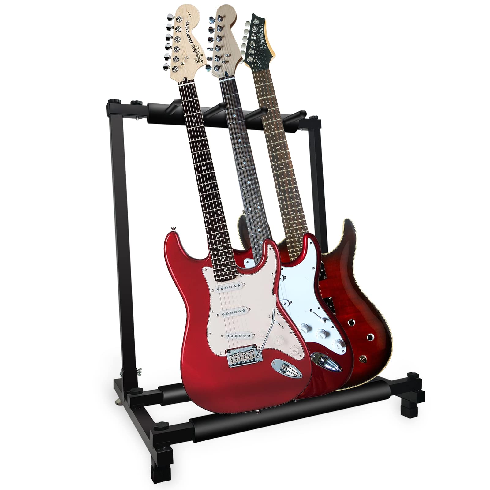 GeeWin Multi Guitar Stand, 3 Guitar Stand Rack, Folding Guitar Stand, Guitar Rack for Multiple Guitars for Acoustic, Electric Guitar, Bass, Guitar Holder Stand, Multiple Guitars Display (3 Holder)