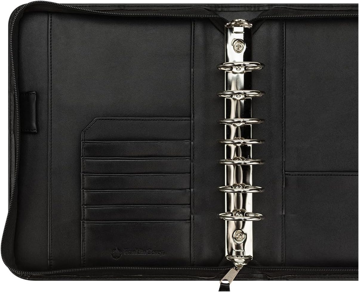 FranklinCovey - FC Basics Ring-Bound Binder for FranklinCovey Planners | Simulated Leather - Zipper Binder (Classic, Black)