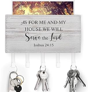 Home Decor Wall Mount Key Hooks,As for Me and My House We Will Serve The Lord Joshua 24:15 Key Holder for Wall Self Adhesive Key Hangers with 5 Hooks Key Rack for Entryway Mudroom Hallway