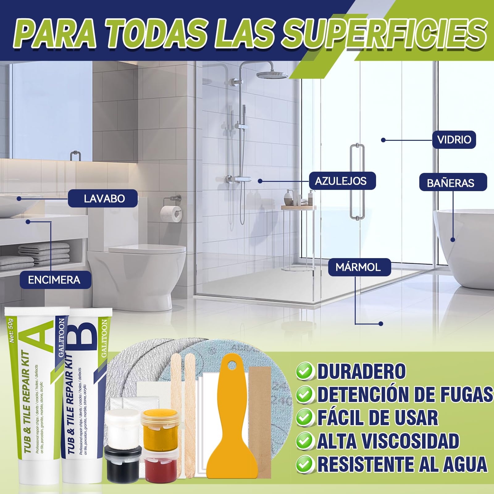Kit Reparación Bañera Blanca, Kit Reparación Bañera, Reparación de Bañeras, Kit para Reparar Bañera Blanca, Kit Reparación Bañera para Reparar Descantillados, Arañazos, Agujeros, Grietas