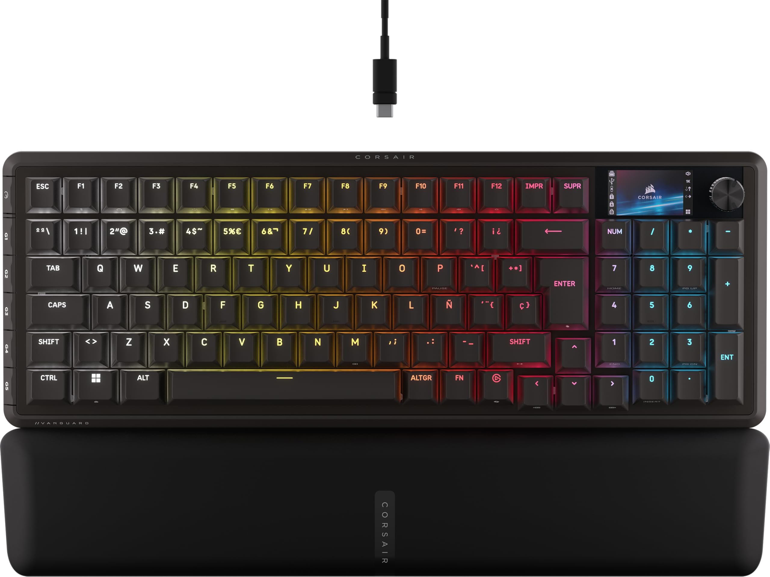 Corsair Vanguard Pro 96 Efecto Hall Teclado con Cable para Juegos - Negro | QWERTY ES, Formato 96%, MGX Hyperdrive Interruptores, 8 000 Hz, Rapid Trigger, Virtual Stream Deck, Flashtap SOCD