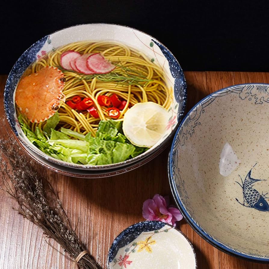 Amazon.com | Japanese Retro Ramen Bowls Set of 4 Color Large