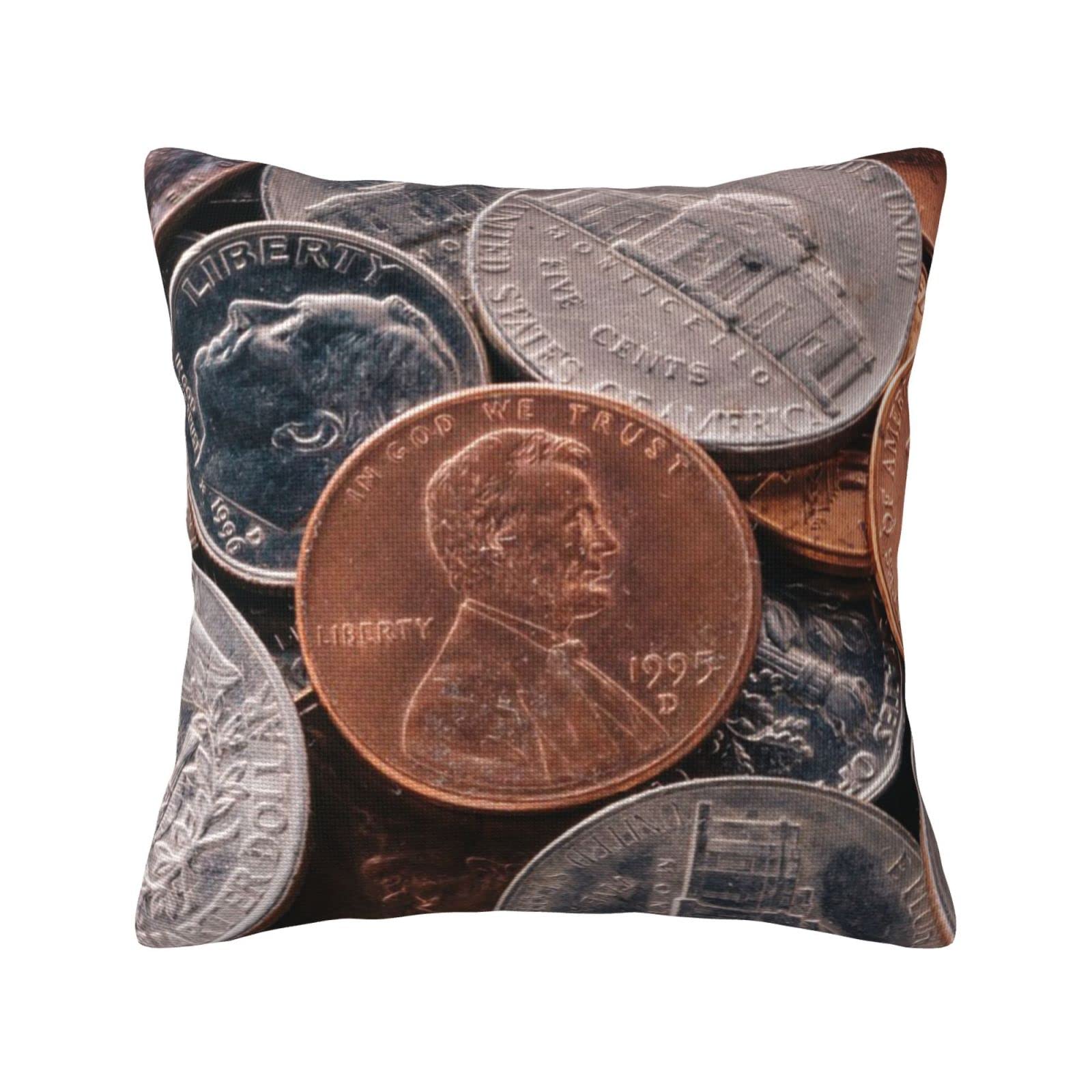 OTRAHCSD Throw Pillow Case, A Pile of Coins Cushion Covers for Bench Sofa Living Room Decoration