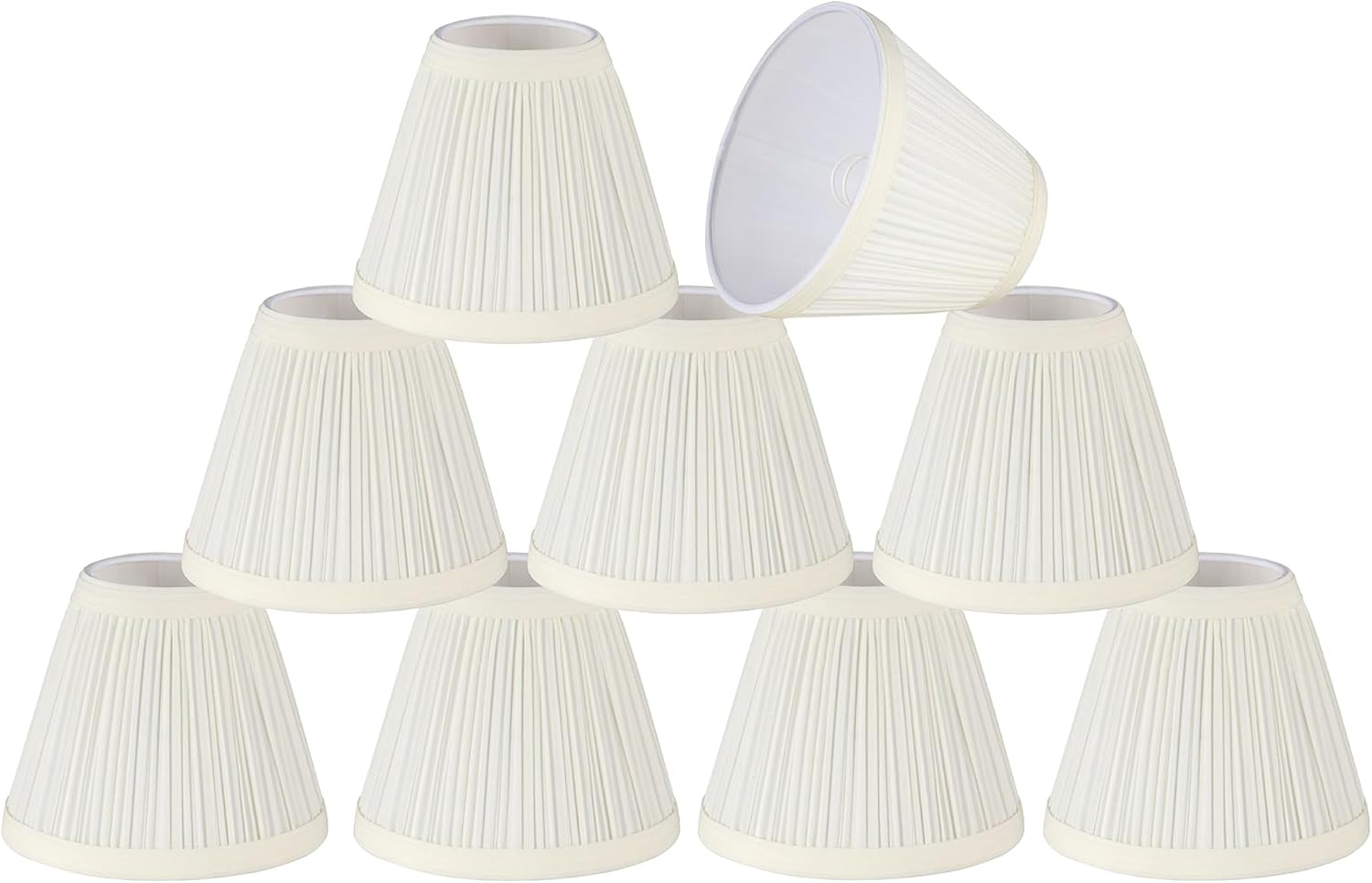 Aspen Creative 33121-6 Small Pleated Empire Shape Chandelier Clip-On Lamp Shade, Off White, 3" Top x 6" Bottom x 5" Slant, 6 Pack 6 Rice White 3" Top x 6" Bottom x 5" Slant Height