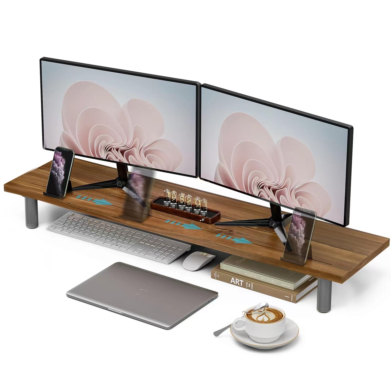 Photo 1 of Frylr Large Dual Monitor Stand Riser,Premium Handmade Hardwood,Adjustable Height Wooden Computer Monitor Stand for Laptop,Printer,TV