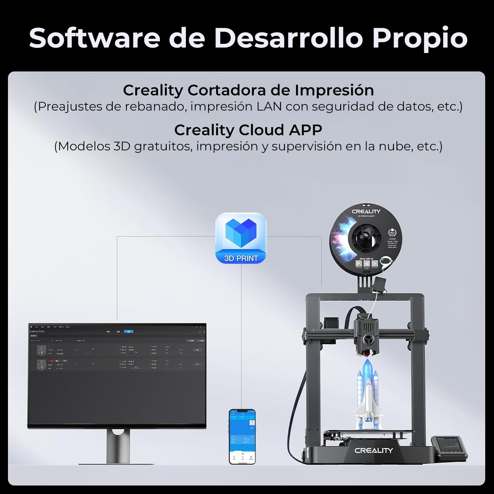 Impresora 3D Creality Ender 3 V3 KE, 500mm/s Impresión Alta Velocidad, Control de Monitor Inteligente, Calibración Automática, 300 ℃ 60 W Extremo Caliente, Riel Lineal Preciso Del eje X, 220x220x240mm
