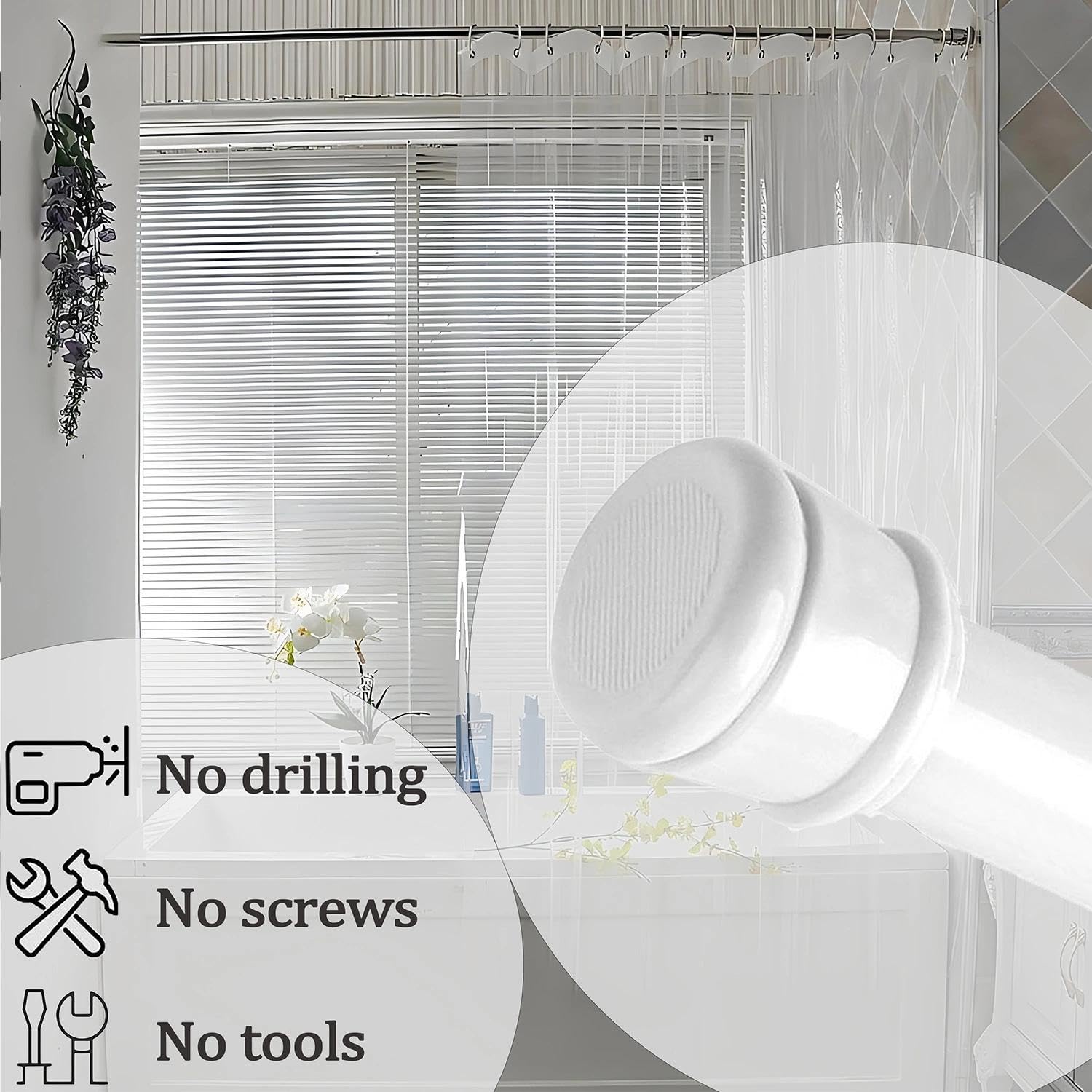 Curtain Poles No Drilling Adjustable Shower Poles Extendable Anti-Slip Ends Tension Rod For Curtain Pole For Wardrobe,Bathroom Black 67-90CM - Image 3