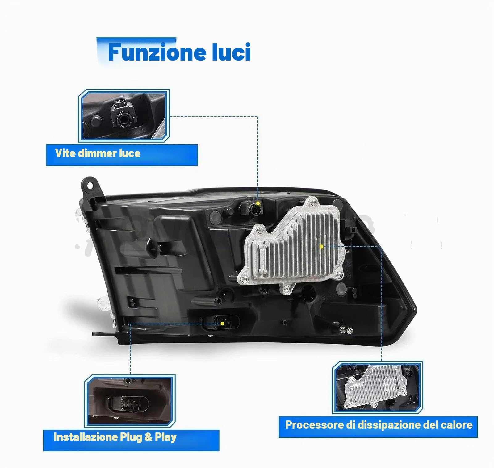 Proiettore Fanale Anteriore Per Dodge Ram 1500 2500 3500 2013-2018 Coppia Con Fari A LED DRL Lato Conducente E Passeggero(Pair Black)