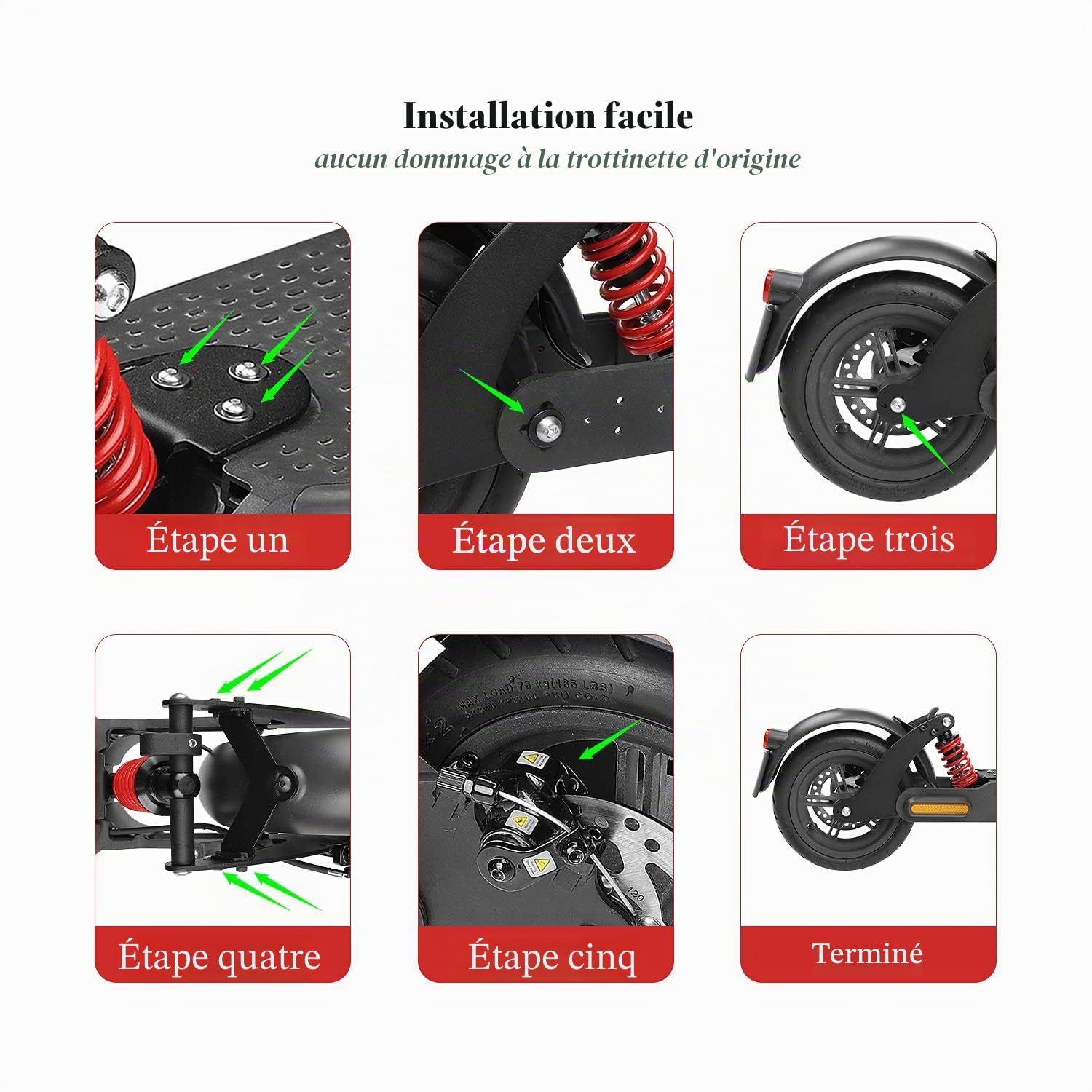 通用 Fututech Kit Suspension Arrière Scooter Electrique pour Xiaomi M365 1S Essential Lite Amortisseur Garde-Boue Feu Arrière Accessoires Trottinettes Modification (Noir pour M365 1S EL)