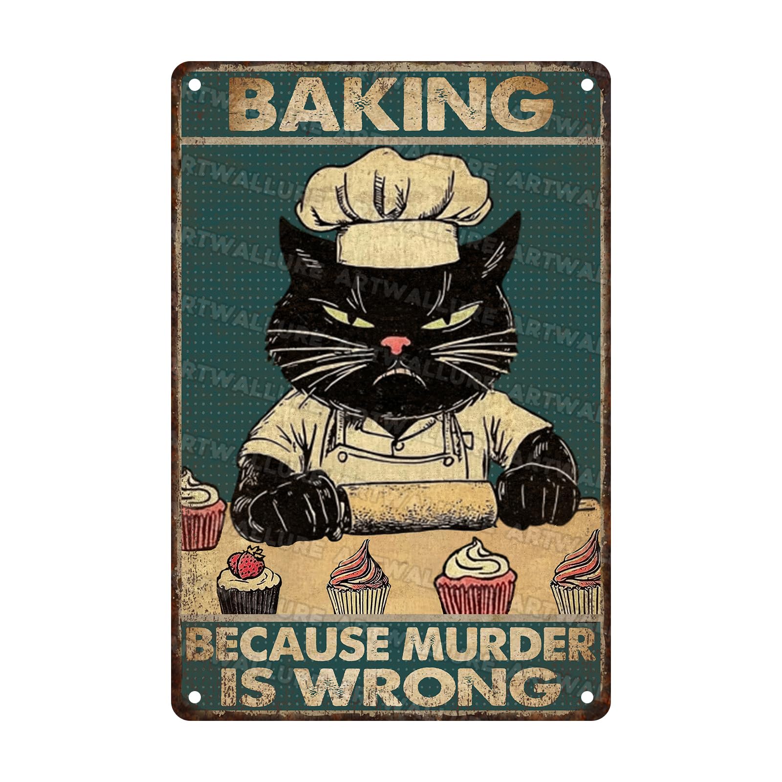 Black Cat Vintage Sign Baking Because Murder is Wrong Metal Poster Signs for Bar Man Cave Home Bedroom Office Kitchen Sign 8x12inch