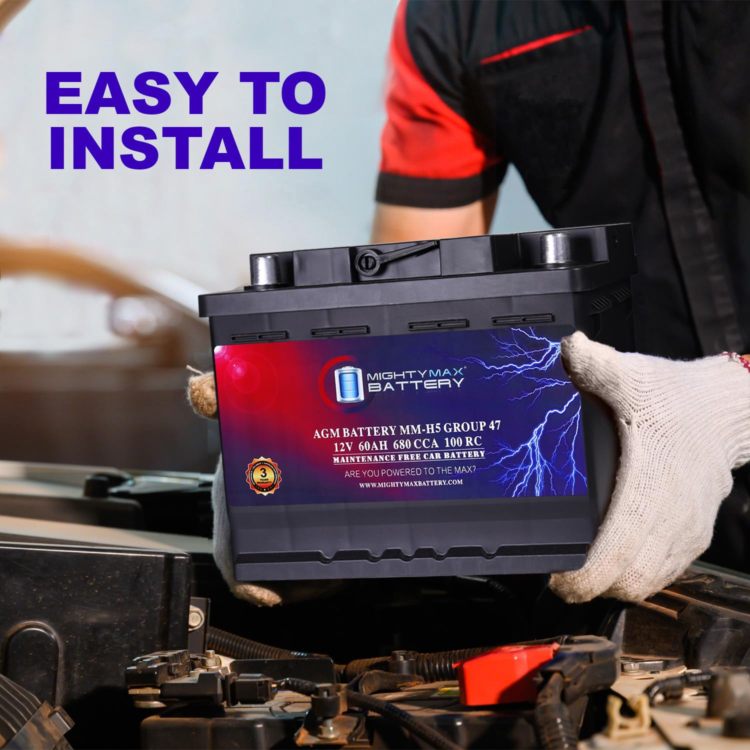 Mighty Max Battery MM-H5 Start and Stop Car BCI Group Size 47 12V 60 AH, 100RC, 680 CCA Rechargeable AGM Car Battery