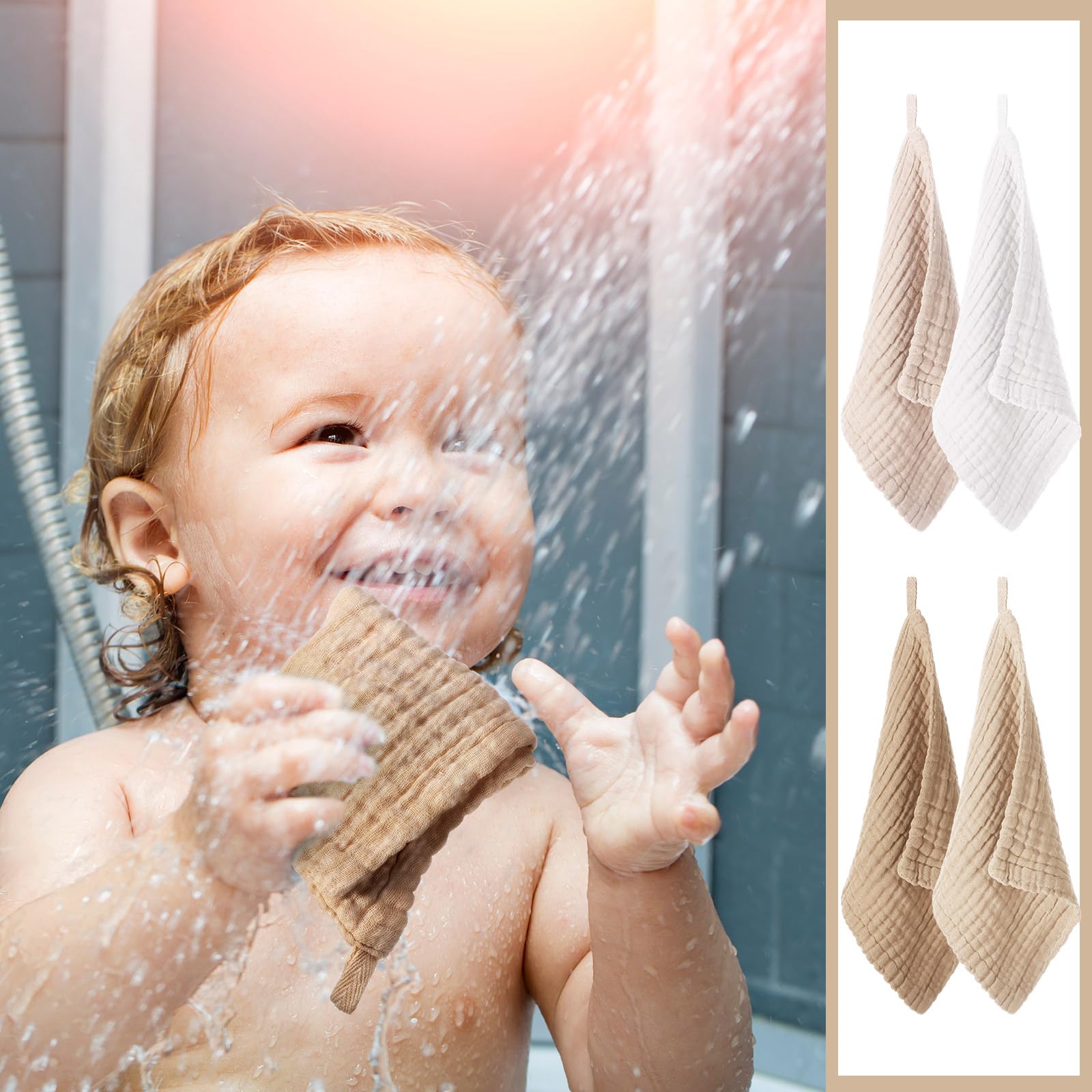 SmoothNovelty 8 paños para bebé recién nacido de 12 x 12 pulgadas, toallas faciales de muselina de algodón absorbentes para piel delicada, tela de muselina suave, reutilizable, regalo de baby shower,
