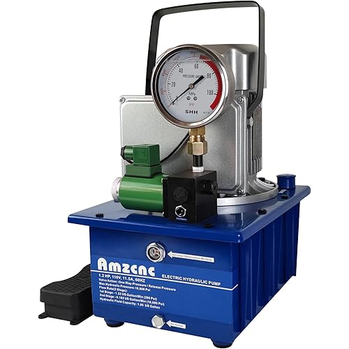 AMZCNC Electric Hydraulic Pump Power Pack Unit 2 Stage Single Acting 110V/120V 10k psi(10000Psi One Way)