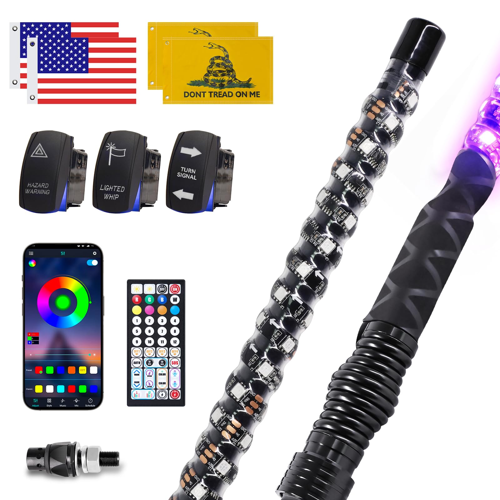 Amazon.com: ZIMABLUE 2PC 4FT Whip Lights for Side by Side, App