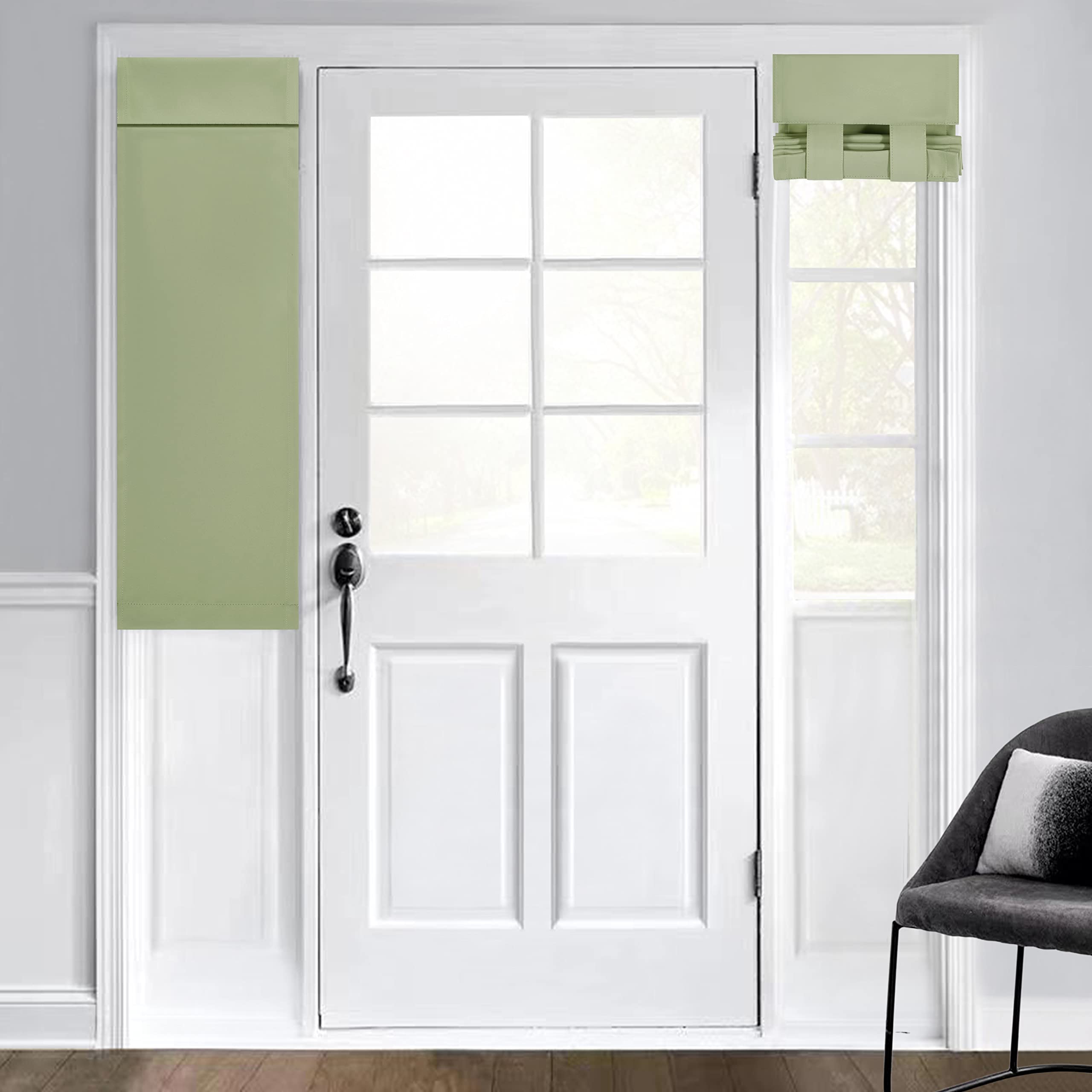 Photo 1 of 100% Blackout French Door Curtain Privacy French Door Blinds Light Blocking Curtain for Sliding Glass Door Thermal Insulated Tie Up Shade, 12x40 Inches, 1 Panel 12"W x 40"L Sage