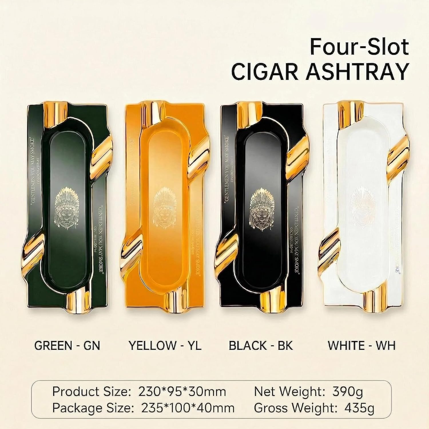 Premium Ceramic Cigar Ashtray, Large Wide Groove Desktop Ashtray with Hand-Painted Gold Accent, Heat-Resistant Non-Slip Decorative Ashtray for Home Bar, Office & Man Cave (02-Black)