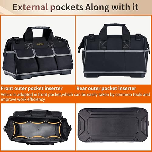 Miniatura 3 de Bolsa de herramientas de boca ancha de 22 pulgadas con base moldeada a prueba de agua, bolsa organizadora de herramientas impermeable para hombres