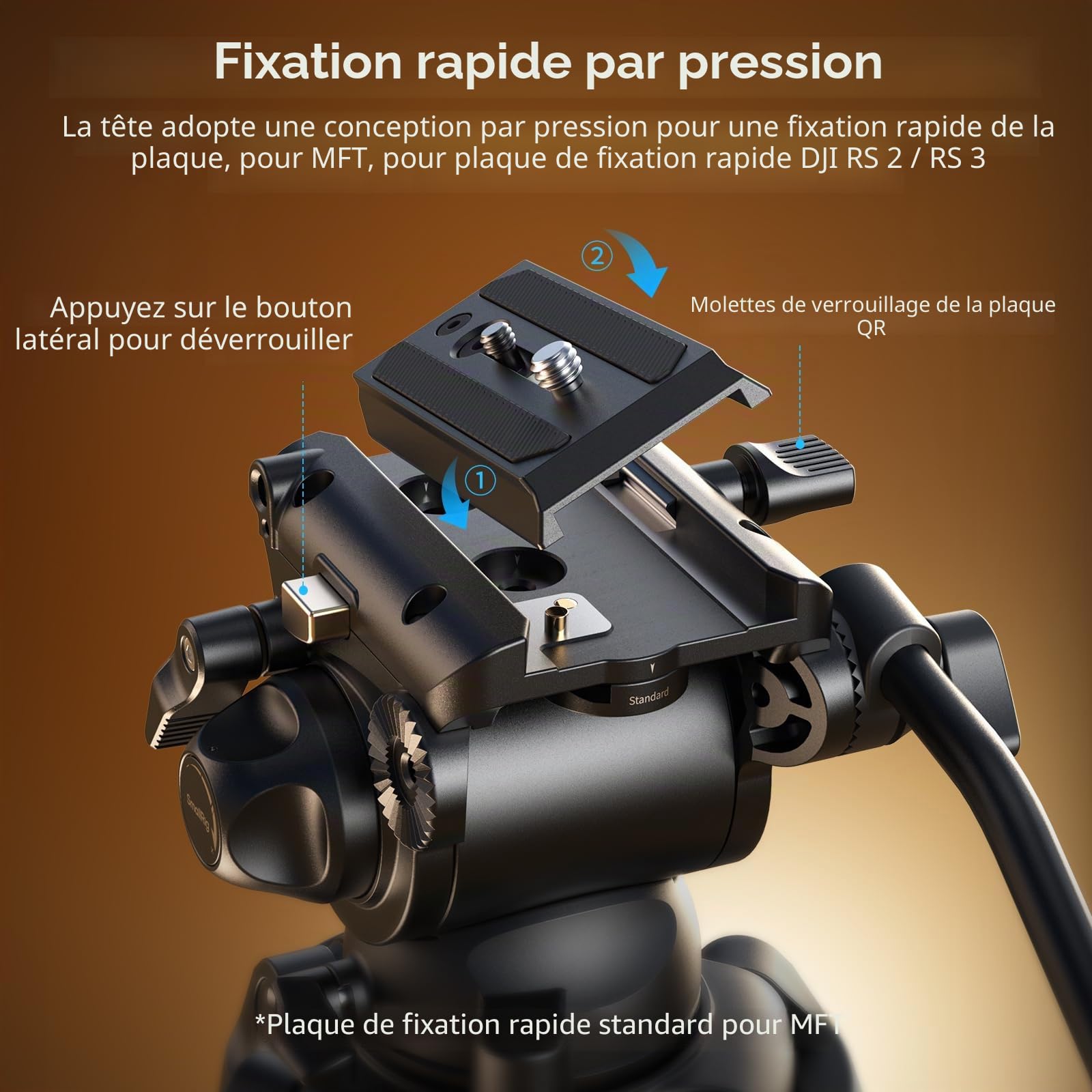 SMALLRIG Trépied Vidéo AD-01S, Robuste de 74 in avec Tête Fluide Panoramique et Inclinable, Plaque de dégagement Rapide à 2 Mode, Charge à 13,2 LB / 6 kg pour DSLR, Caméscope, appareils Photo - 4686