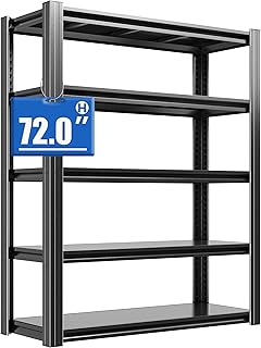 Schwerlastregal, 5 Etagen Lagerregal, Kellerregal Metall, TxBxH 40 x 90 x 183 cm, bis 1000 kg belastbar, Regal für Garage und Abstellraum, Steckregal, Werkstattregal, Schwarz