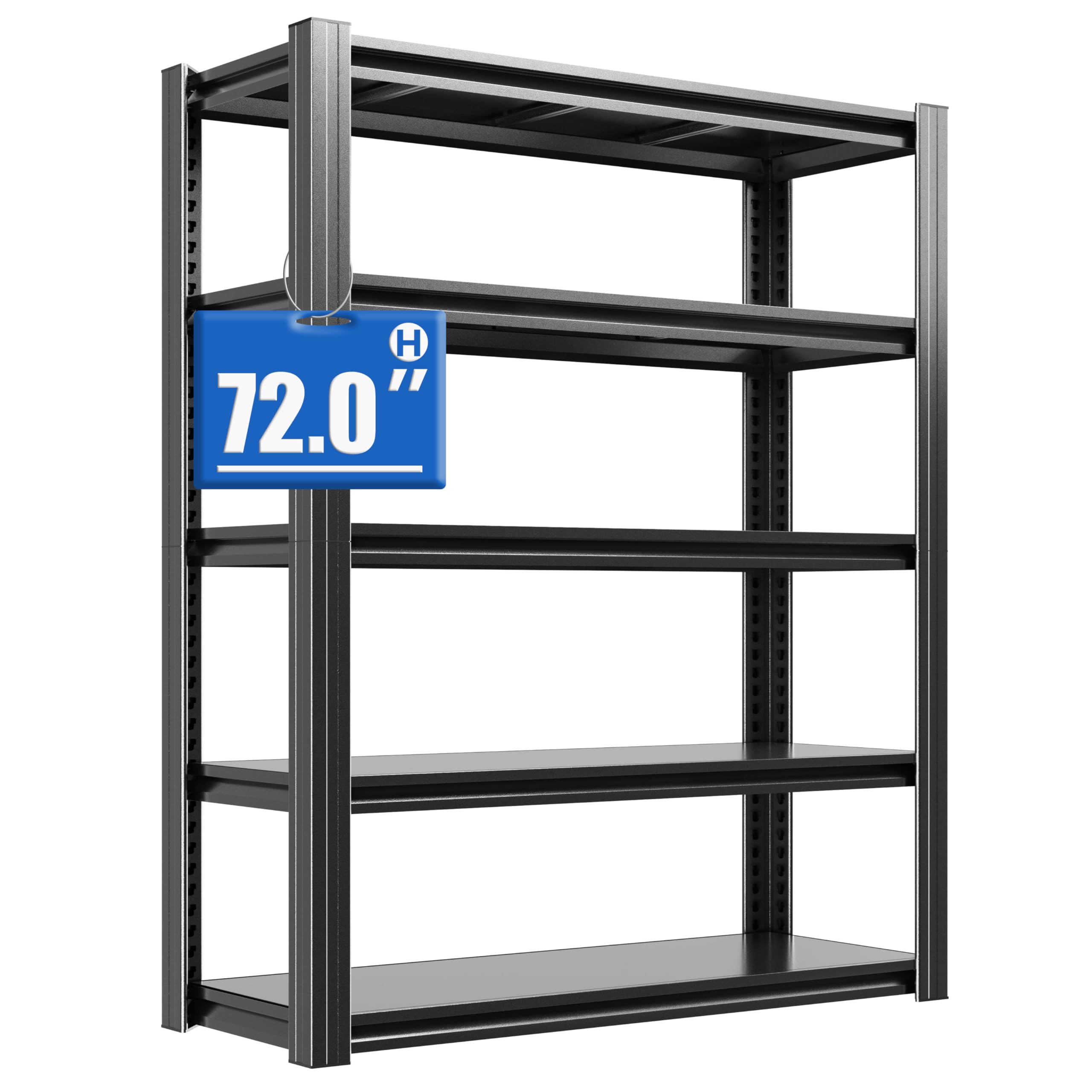 BIZOEIRON Heavy Load Storage Shelf, Garage Shelf, 5 Levels, Adjustable Height, 40 x 90 x 183 cm, Load up to 1000 kg, Metal Shelf for Basement, Garage, Warehouse, (Black)