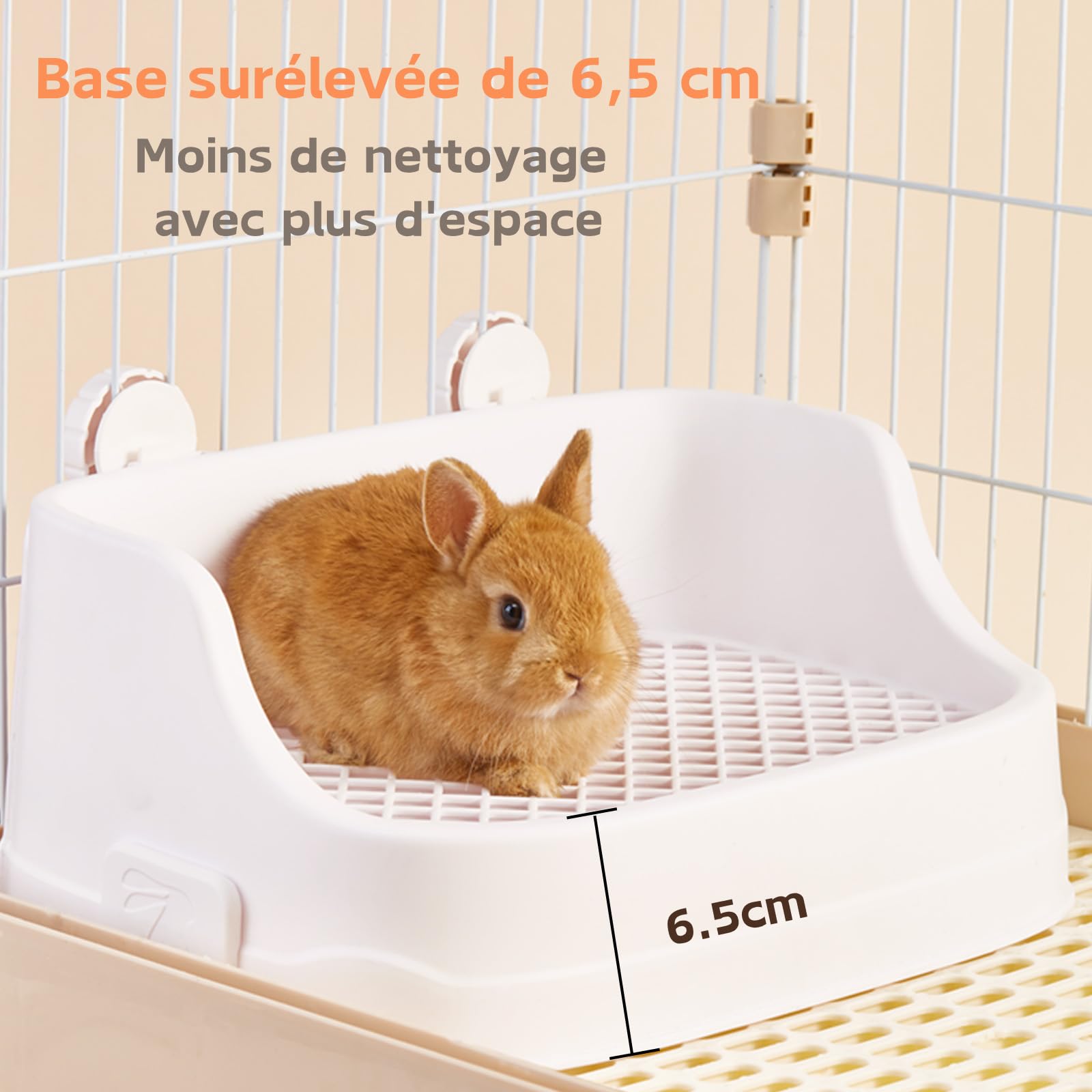 Bac Litiere Lapin, Moyen Litière Toilette Petits Animaux pour Cages Détachable Entraîneur de Pot Grille Corbeille à Litière d'angle pour Lapin Cochon d'Inde Hamster Chinchilla (Blanc)