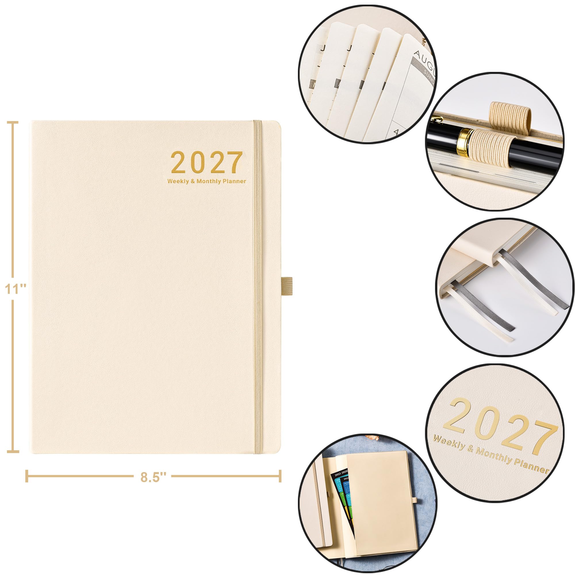 Agenda 2024 – Agenda semanal y mensual 2024, enero de 2024 a diciembre de 2024, 8.5 x 11 pulgadas, agenda de cubierta de cuero 2024 con papel grueso, bolsillo trasero con páginas de notas, color