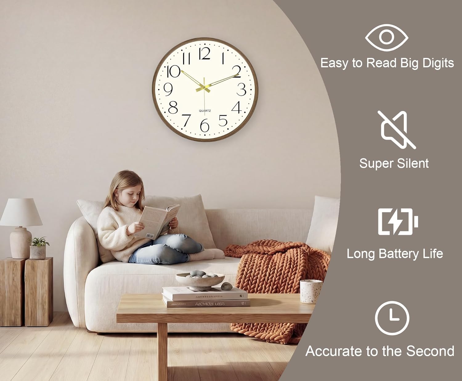 Vintage Wall Clock 14 Inch Quartz Silent Non-Ticking Analog Clock Battery Operated Rustic Round Decorative Clock for Living Room Kitchen Home Office Classroom