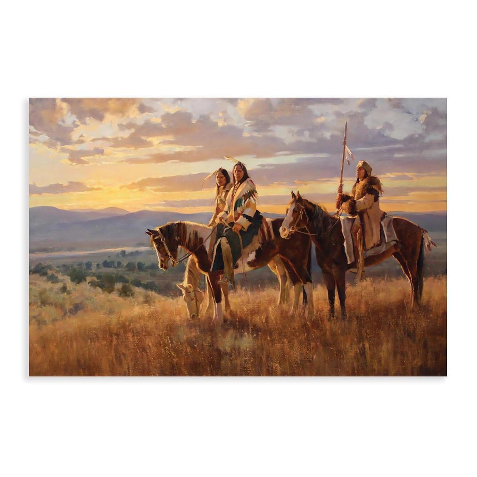 Qnvjqkdsi Unframe Native American Vintage Art Canvas Poster Bedroom Decor Landscape Office Room Decor Gift 20" L X 30" W