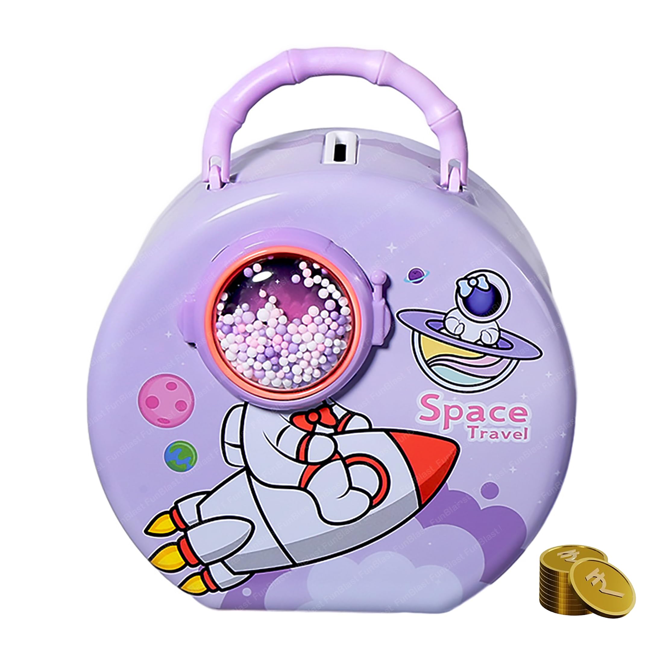 FunBlast Piggy Bank with Password - Space Travel Money Saving Tin Coin Bank, Gullak for Kids, Birthday Return Gift for Boys & Girls, Money Bank, Coin Box for Kids (Purple) (B0D1FXKY1W) Amazon Price History, Amazon Price Tracker