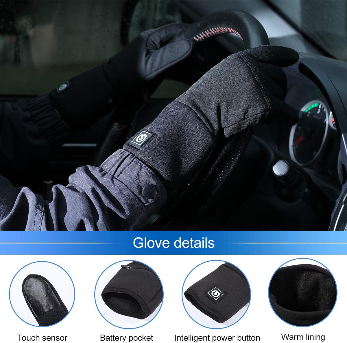 Heated Gloves, Battery Electric Heated Glove Liners for Men Women Ultra-Thin Hand Warmers Rechargeable Touchscreen Winter Gloves for Hiking Ski Riding Cycling, Black (XS/S) - Image 4