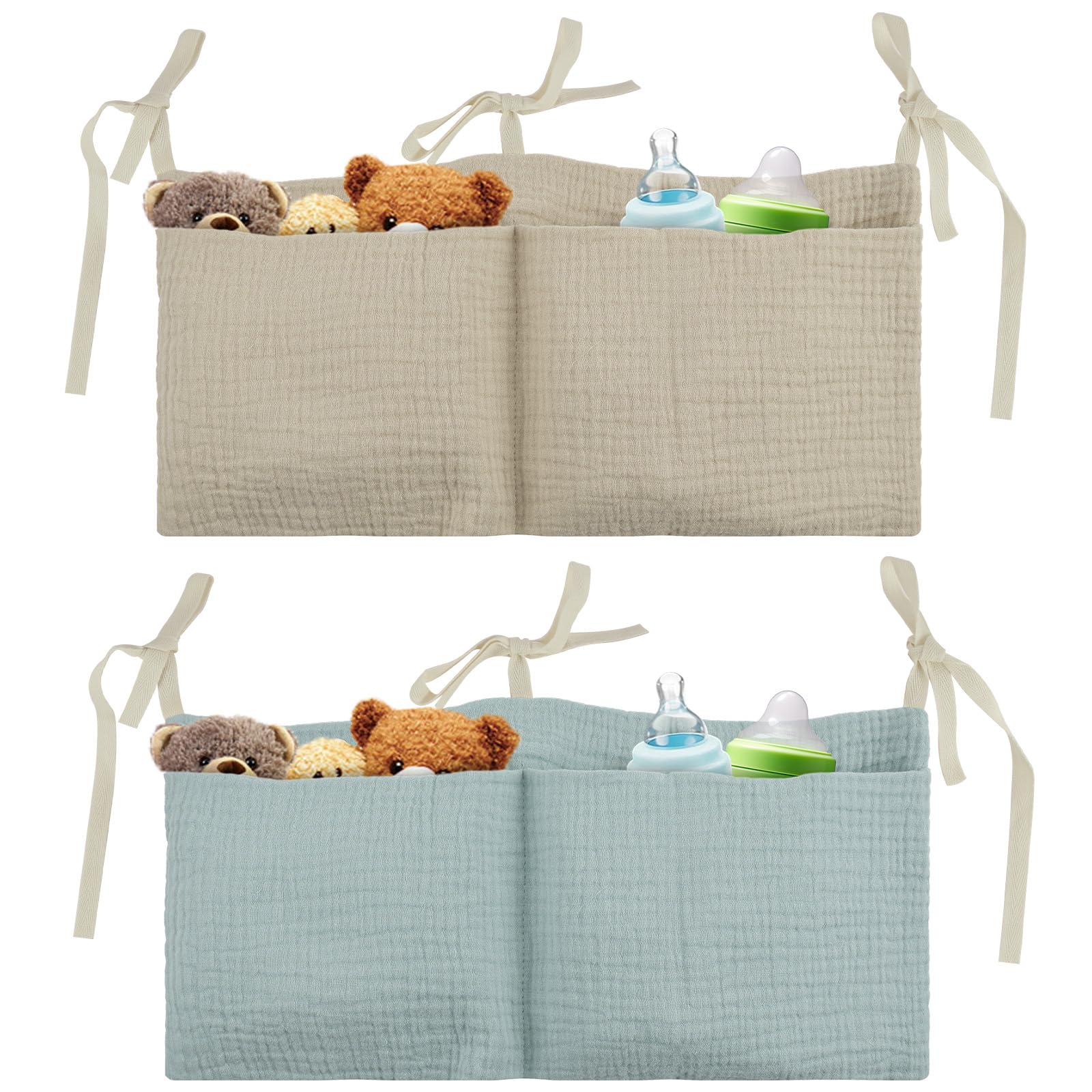 Flintronic 2-in-1 Babybett Organizer, 2 Stück Baby Kinderzimmer Organizer, Kinderzimmer Hängender Bett Organizer, Betttasche Spielzeugtasche für Windeln Kleidung Spielzeug