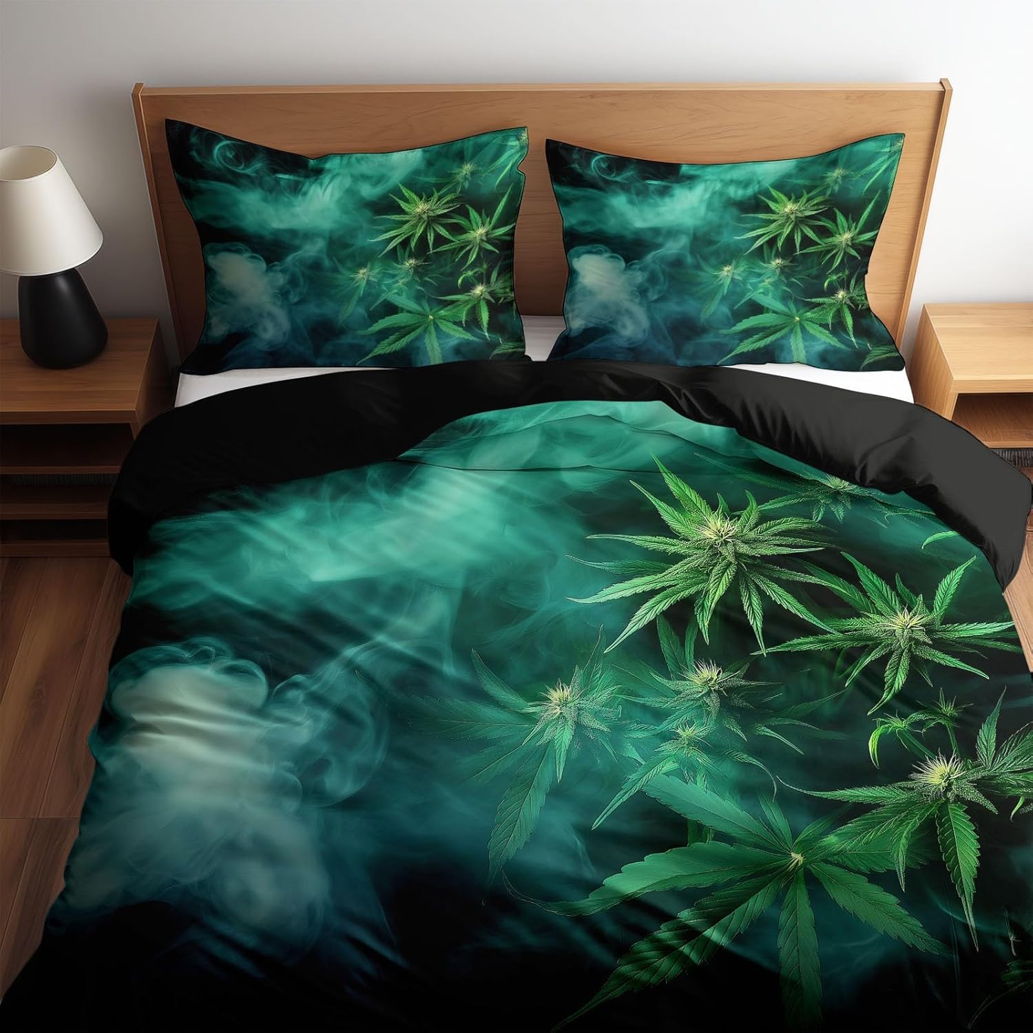 Bettwäsche 135x200 4teilig Grünes Cannabisblatt, 3D Wendebettwäsche Unkraut Microfaser Bettwäsche Set für Kinder 2 Bettbezug 135x200 cm mit 2 Kissenbezug 80x80 cm 1323-ABC