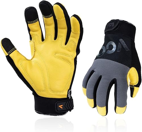 Vgo... 1 par de guantes de trabajo de seguridad antivibraciones, guantes de mecánicos, guantes de trabajo de cuero multiusos (talla L, negro y gris,