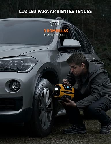 Miniatura 6 de AstroAI - Compresor aire portátil, inflar neumáticos,150 PSI, 12 V CC, 110 V CA, motores metal dual, luz led, accesorios, dos modos para automóvil,