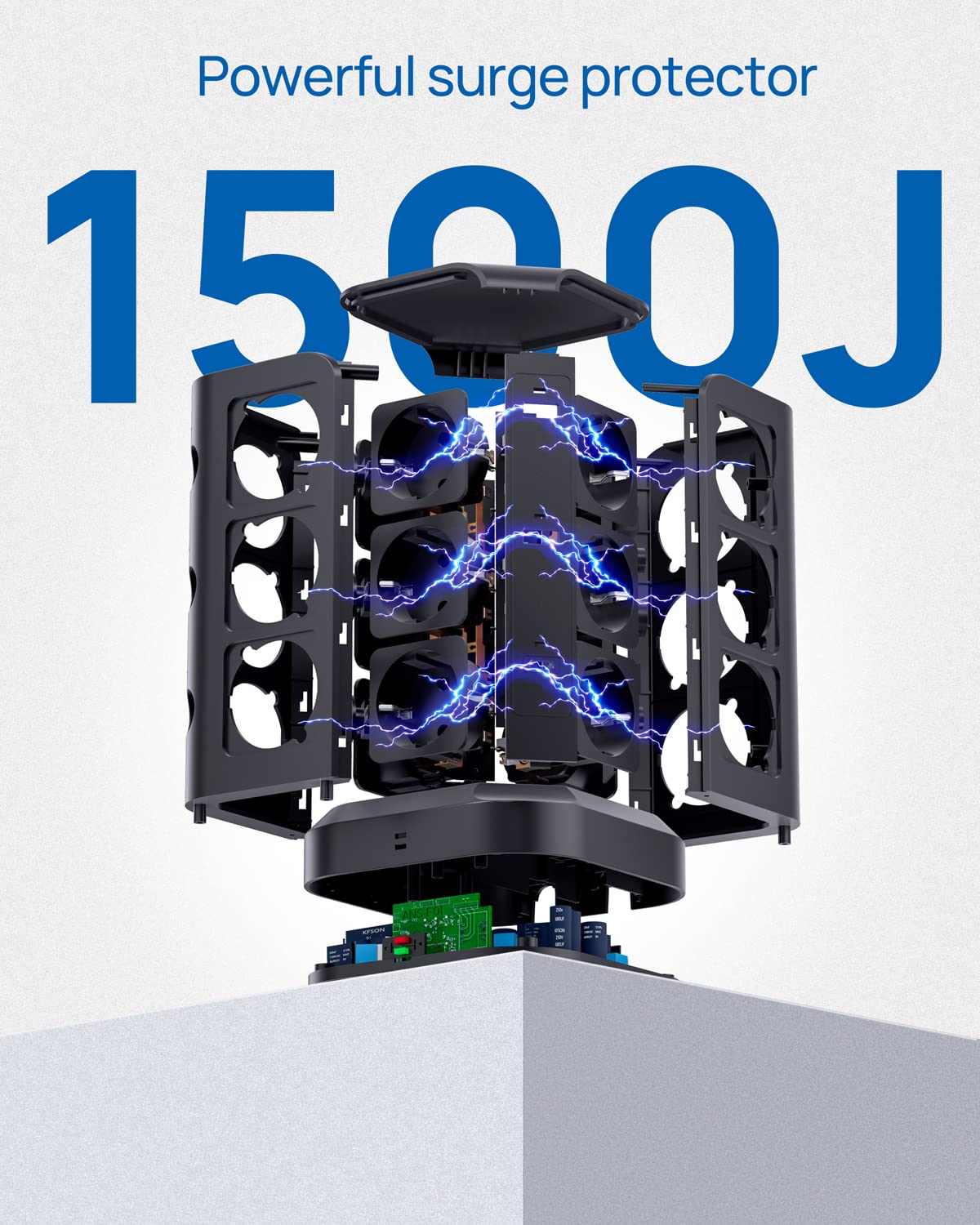 2 Porte [20W USB-C] KOOSLA Ciabatta Multipresa Verticale con 12 Prese e 2 Porte USB-C supporta QC/PD3.0 e 4 USB A, Multipresa con interruttori indipendenti ideale per tavolo, ufficio e casa,2M, Nero