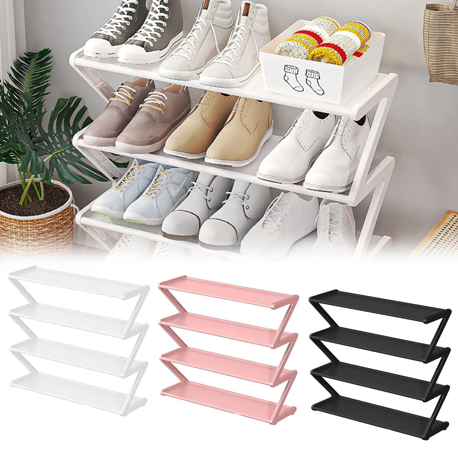 Zapatero plegable de 7 niveles, multifuncional, de tela, ahorra espacio, solución de almacenamiento para zapatos, color rosa, ideal para entrada y armario
