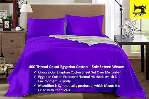 True Luxury - Sábanas California King, 100% algodón egipcio de 400 hilos, juego de sábanas de 4 piezas, hilos de fibra larga de una sola capa,