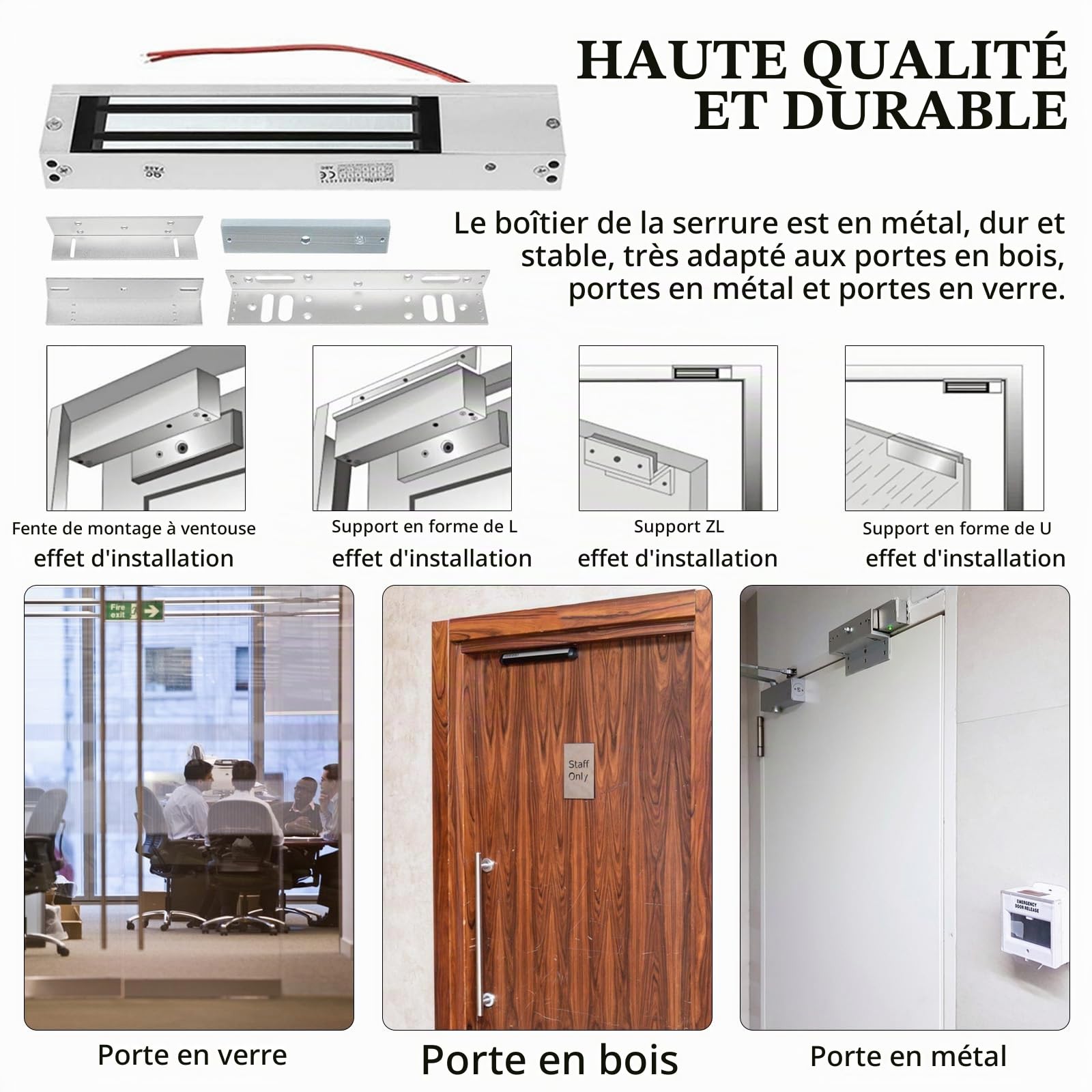 Serrure Magnétique ÉLectrique Dc 12 V 280 Kg, Force De Maintien De 600 Lb, Pour Système De Contrôle D'Accès De Porte Contrôleur Hôte EntréE De Porte Mode Nc Pour SystèMe De Sécurité Domestique