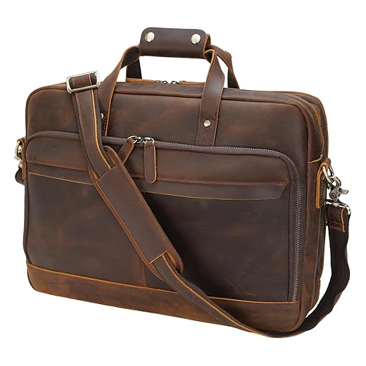 Leather Briefcase for Men 17 Inch Laptop Crossbody Shoulder Messenger Bag Attache Case for Business Travel Work Lawyer