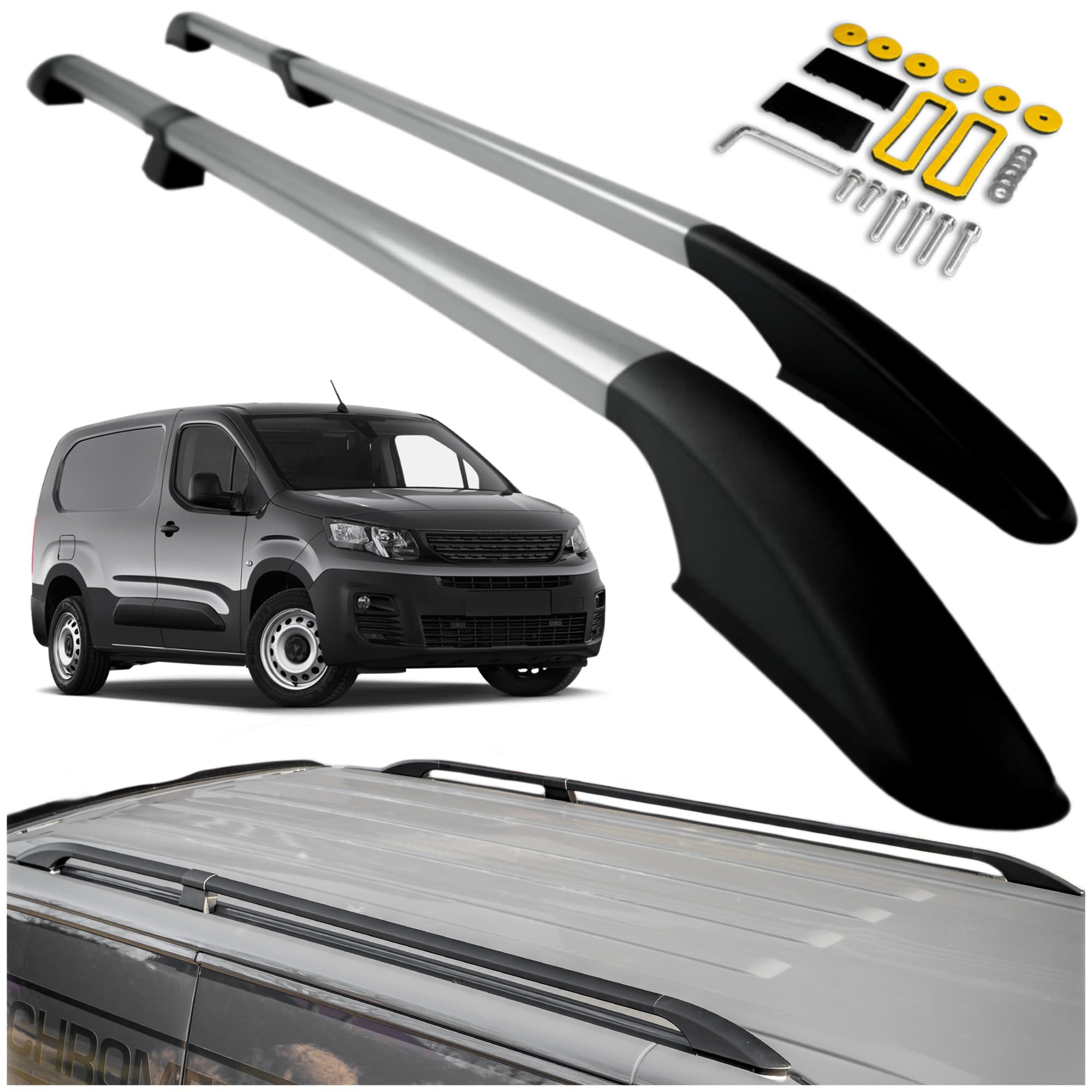 CHROMEMASTER | Compatible con Citroen Berlingo Long 2018+ | Barras Portaequipajes, Rieles de Techo; Se Utilizan para el Montaje de Portaequipajes de Techo, Cajas de Techo o Portabicicletas; Aluminio