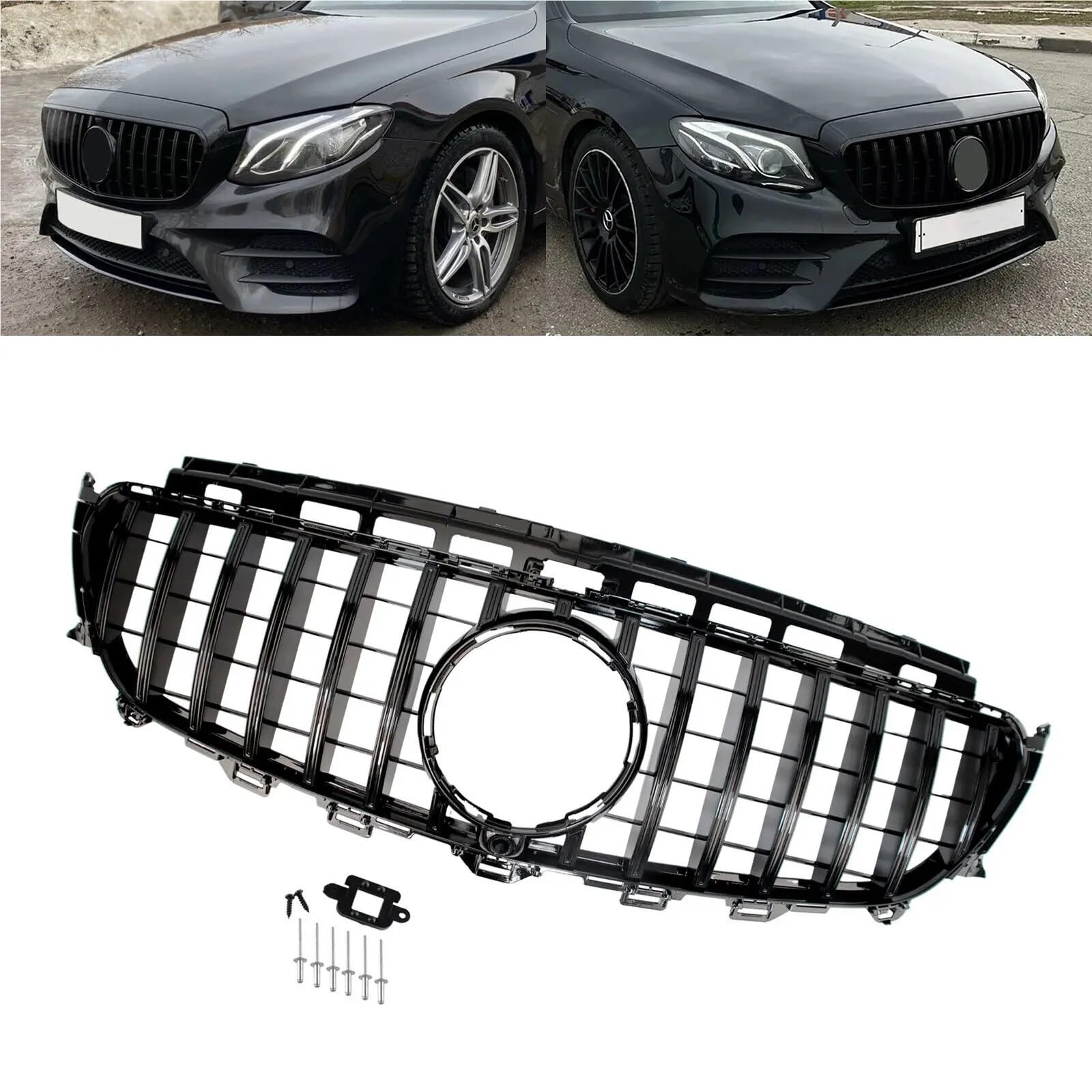 Czarny błyszczący przedni grill chłodnicy pasuje do Panamericana GT pasuje do Mercedesa klasy E W213 16-20
