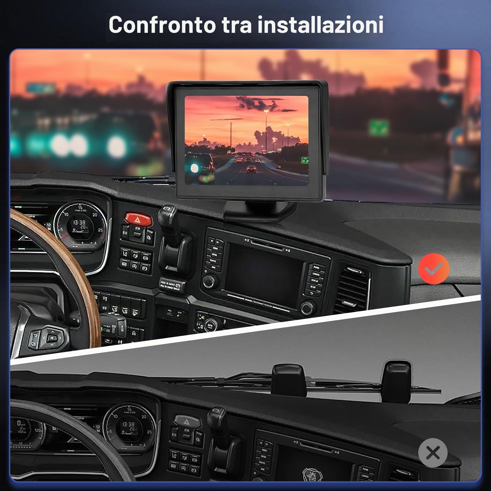 Rimoody Telecamera Posteriore per Auto Telecamera Retromarcia con Monitor LCD da 4,3",12 V-24 V Assistenza al Parcheggio, Visione Notturna, Impermeabile, Telecamera per Auto/Bus/Camion/Camper/Furgone