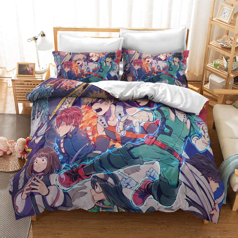 Chaose -Ukb My Hero Academia Microfiber Quiltset With Zipper Closure Bedding Duvet Cover And Pillowcases (50X75cm) Easy Care Soft For Adult Teenagers (Hero 01,Single(135X200cm))