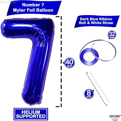 Miniatura 2 de KatchOn, Globo gigante de color azul oscuro número 7, 40 pulgadas, globo de 7 cumpleaños para decoraciones de cumpleaños de 7 años, globos de 7 años
