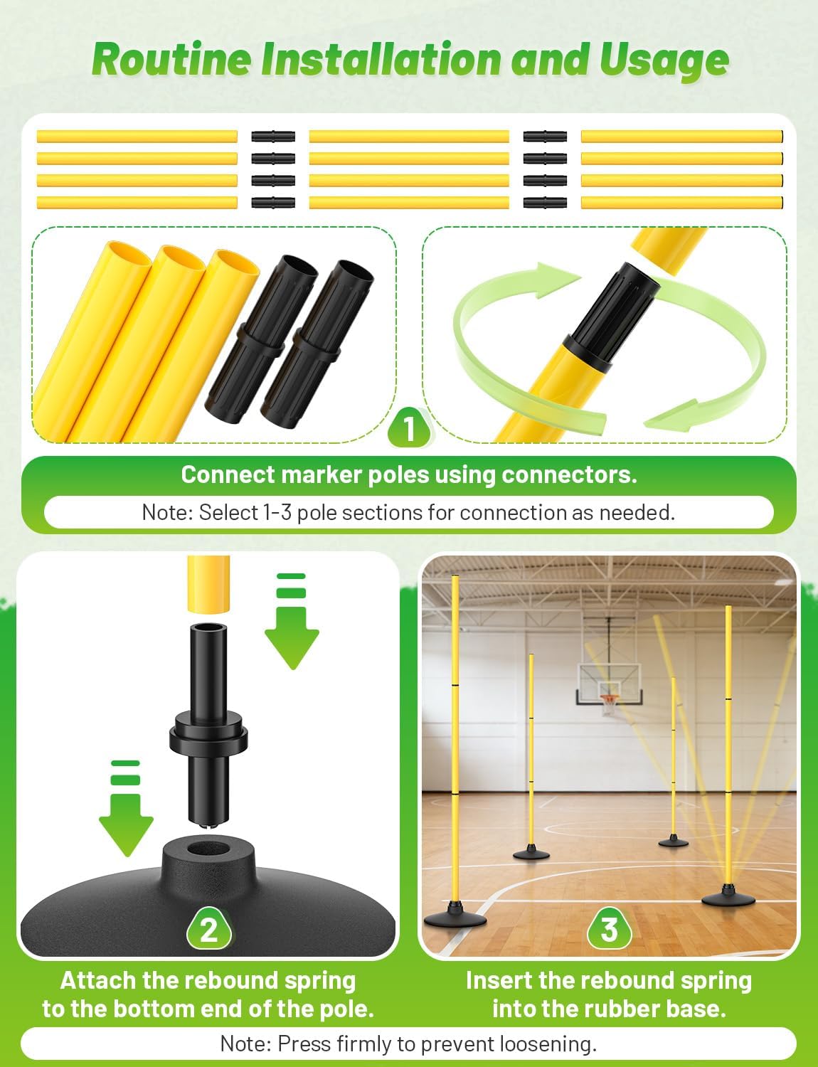 GHB Agility Poles 4 Pack 50" Rebound Sports Basketball Training Poles,Detachable Speed Training Equipment Football Accessories with Rubber Base
