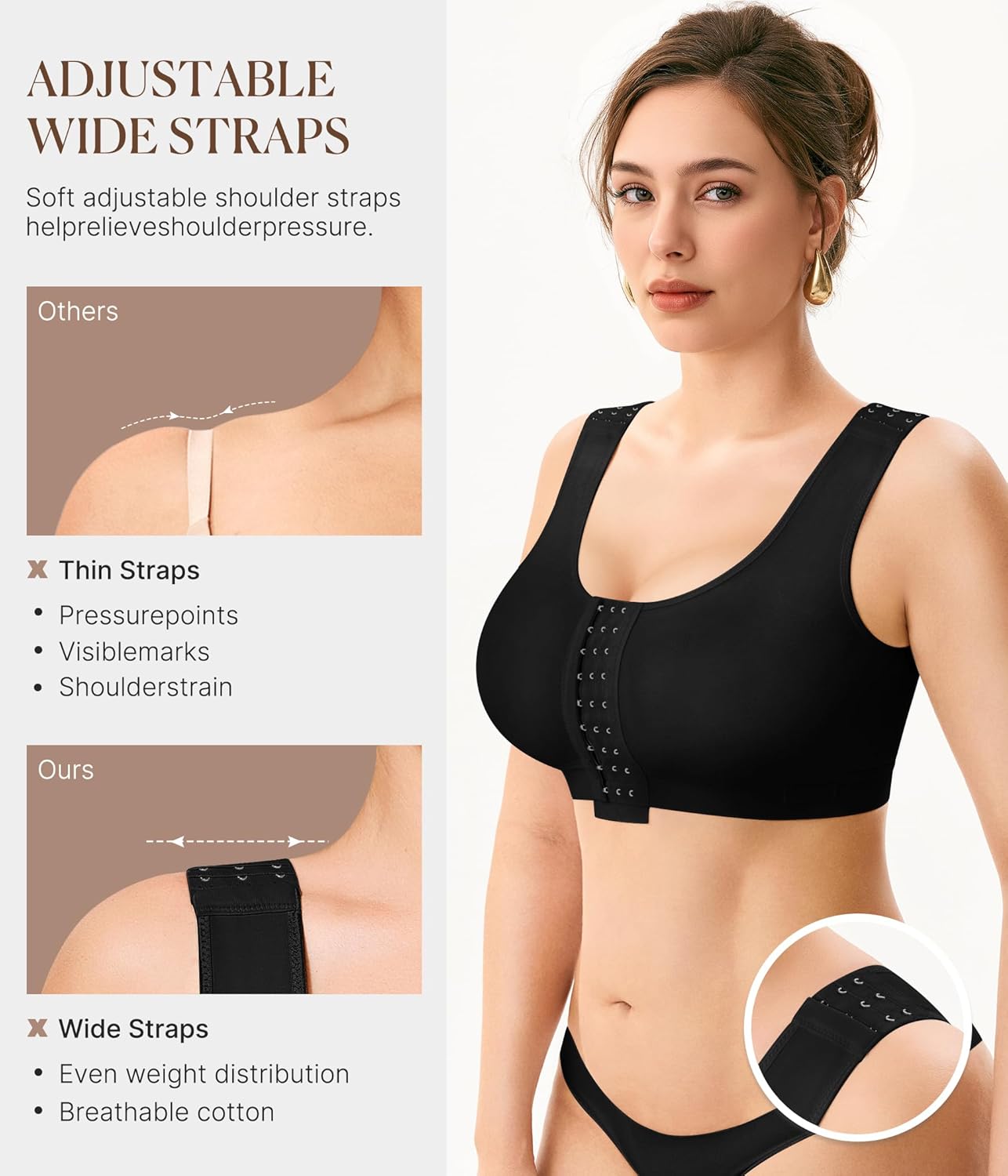 BRABIC Women Front Closure Post Surgery Compression Everyday Bras for Mastectomy Support with Adjustable Straps Wirefree - Image 3