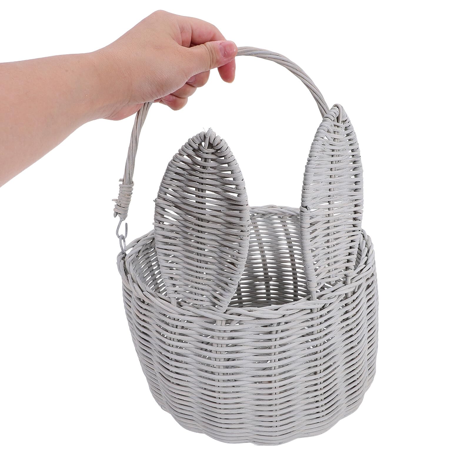 Handgefertigter Rattan Osterkorb mit Hasenohren Leichter Tragbarer Blumenmädchenkorb für Eier Süßigkeiten und Obst Vielseitiger Aufbewahrungskorb für Frühling Halloween und